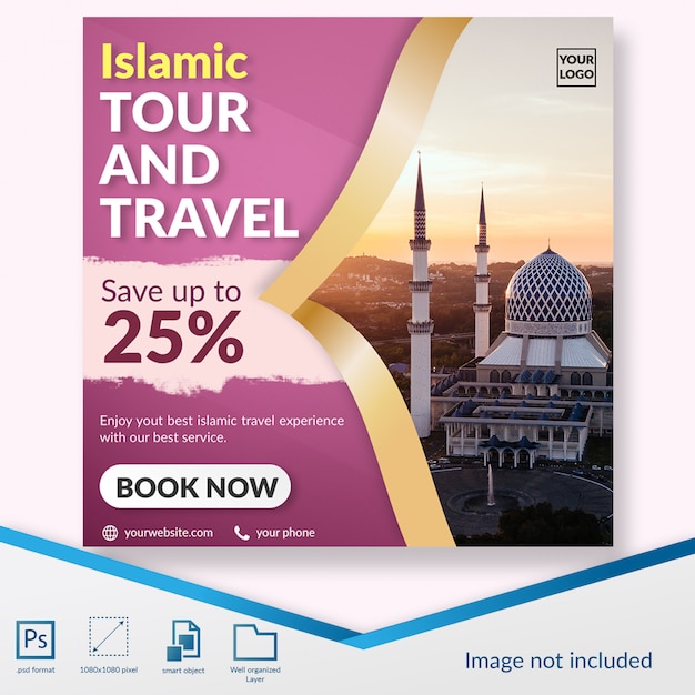 Modern elegant islamic hajj tour and travel social media post template Premium Psd