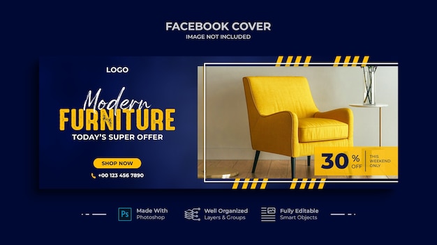 Modern furniture facebook cover and social media banner template design Premium Psd