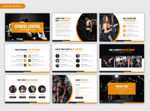 Modern gym and fitness presentation slides Premium Psd