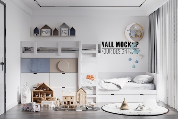 Premium PSD | Modern interior children bedroom wall mockup