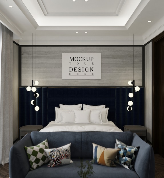 Download Modern luxury bedroom with mockup poster | Premium PSD File