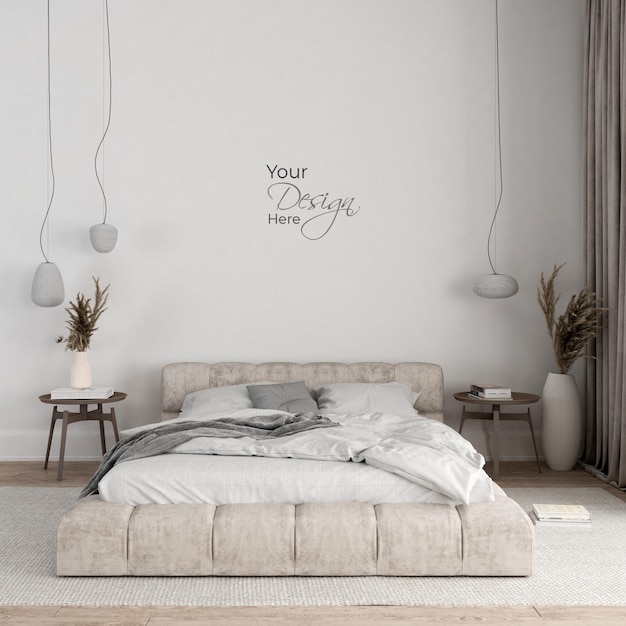 Premium PSD | Modern minimalist bedroom mockup wall