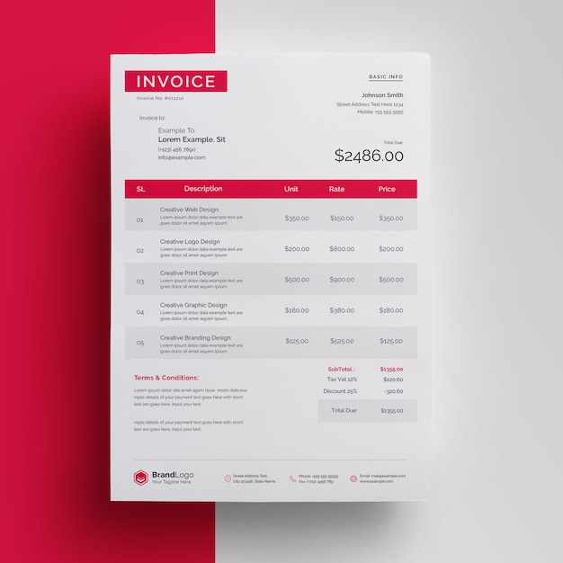 Premium PSD Modern red and black professional invoice template