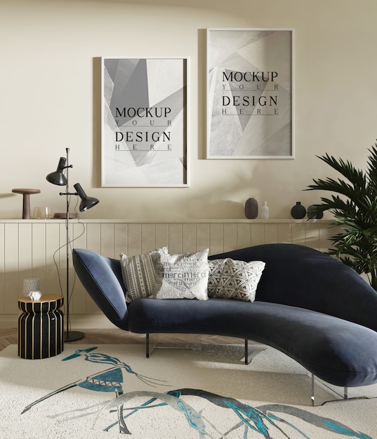 Download Premium PSD | Modern white living room with sofa and mockup frame