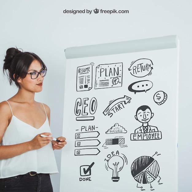 Download Modern woman with mock up design of whiteboard PSD file | Free Download