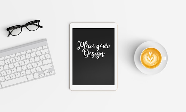 Modern workspace. top view. flat lay style. Premium Psd