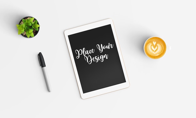 Modern workspace. top view. flat lay style. Premium Psd