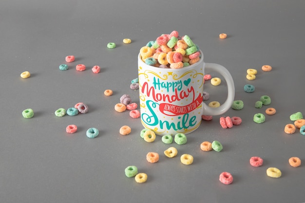 Download Mug mockup with colorful cereals | Free PSD File