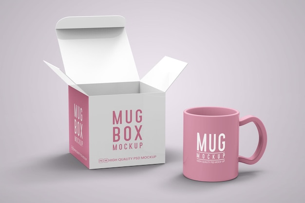 Premium PSD | Mug with box mockup