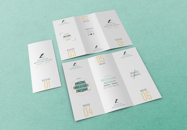 Premium PSD | Multiple tri fold brochure mockup