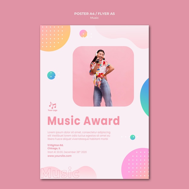 Music award poster stationery template Free Psd