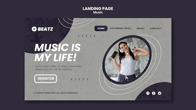 Music landing page template Free PSD File