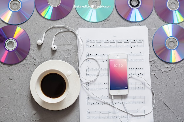 Download Music mockup smartphone on notes PSD file | Free Download