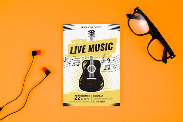 Music poster concept with guitar Free Psd