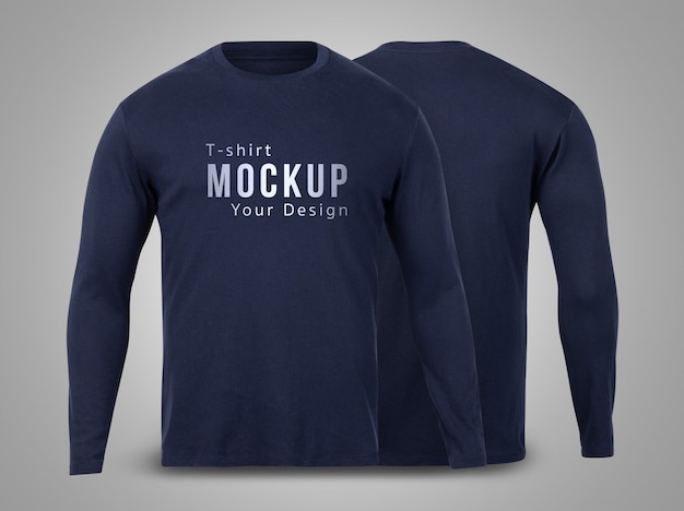 Download Navy long sleeve t-shirt front and back view mockup | Premium PSD File