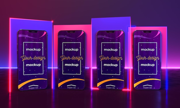 Download Neon device concept mock-up | Free PSD File PSD Mockup Templates