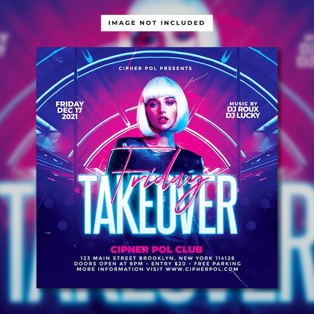 Premium PSD | Neon friday takeover party flyer social media post banner ...