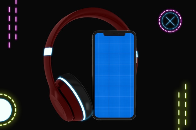Download Neon mobile music app mockup | Premium PSD File PSD Mockup Templates