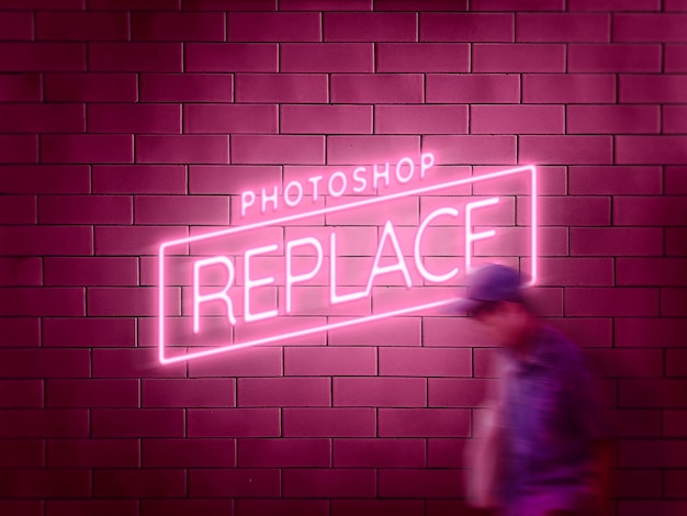 Download Premium PSD | Neon sign on brick tile wall mockup