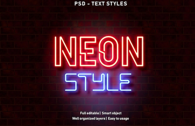 Neon style text effect Premium Psd