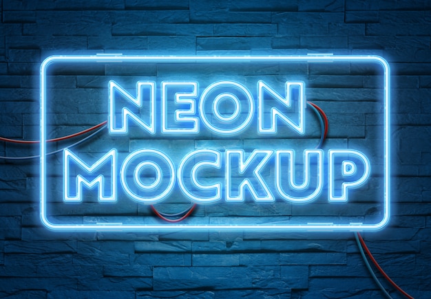 Download Premium PSD | Neon text on brick wall with wires