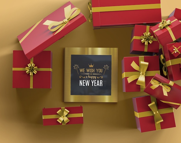 New year frame mock-up with presents | Free PSD File