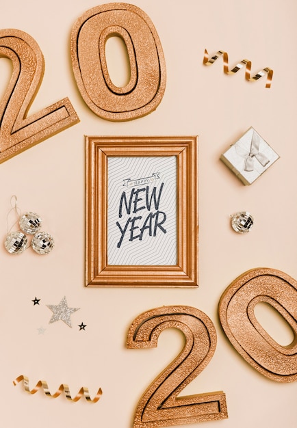 Download New year minimalist lettering on golden frame PSD file ...