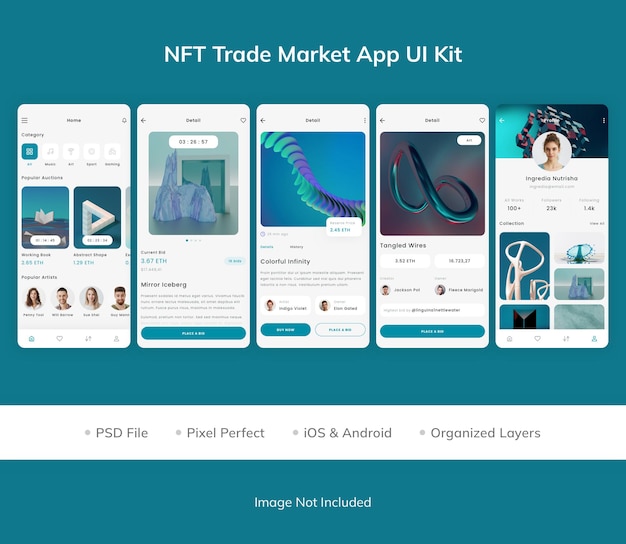 Premium PSD | Nft trade market app ui kit