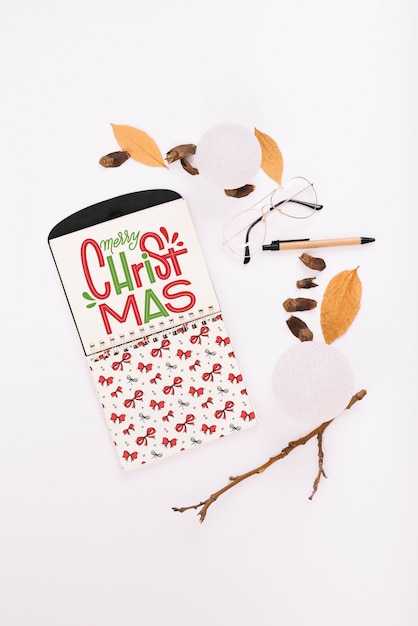 Download Free PSD | Notebook cover mockup with christmas concept