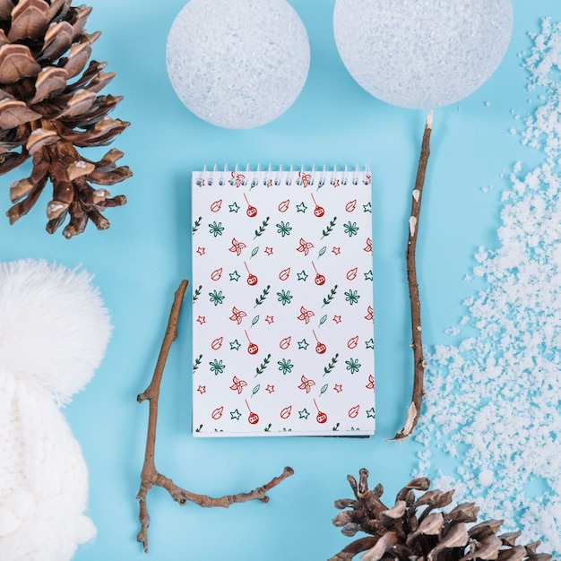 Download Notebook cover mockup with christmas concept | Free PSD File