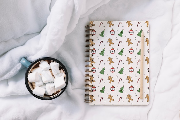 Download Notebook cover mockup with christmas concept | Free PSD File