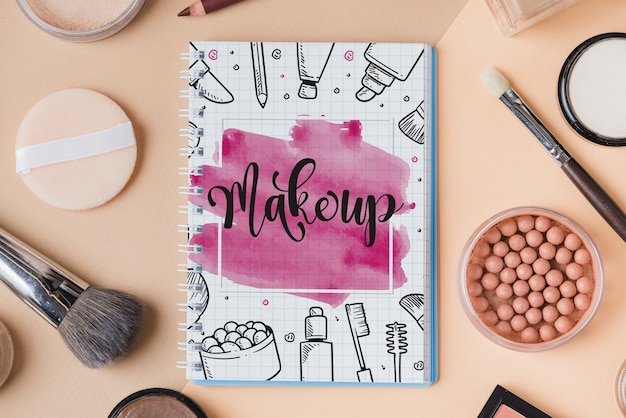 Download Notebook mockup with makeup concept PSD file | Free Download