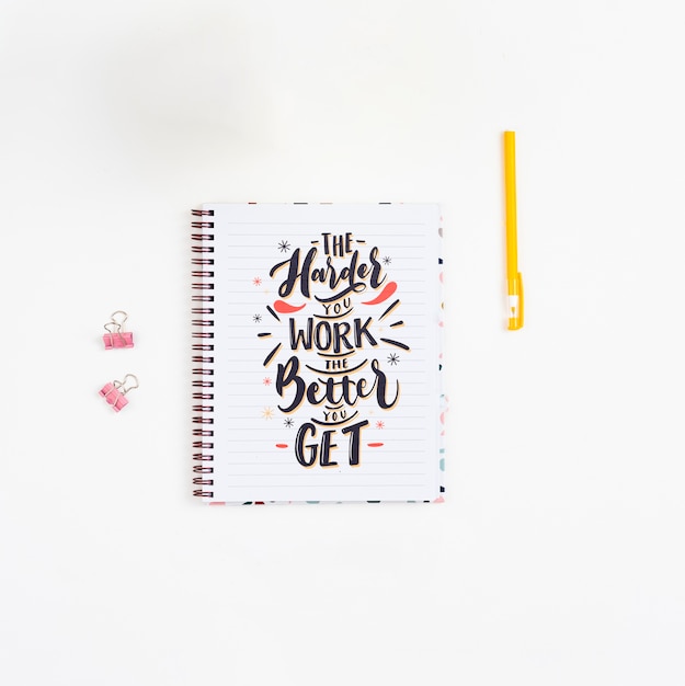 Free PSD | Notebook with inspirational quotation