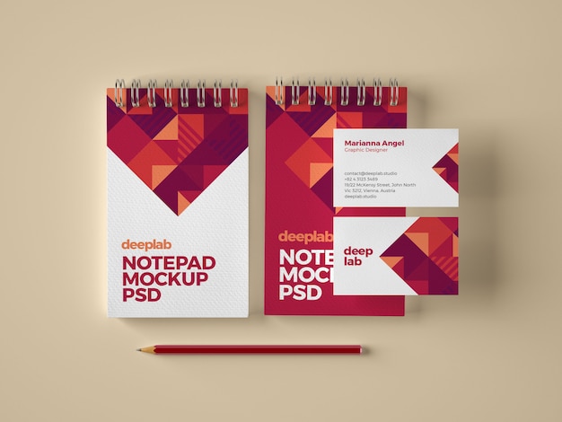 Download Notepad and business card branding mockup | Premium PSD File