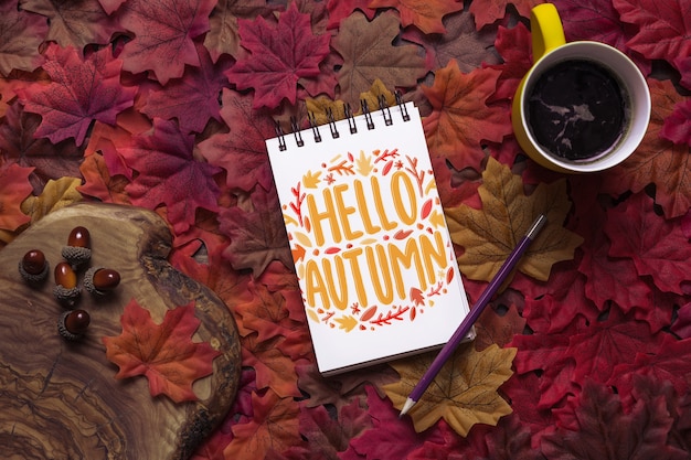 Download Notepad mockup with autumn concept PSD file | Free Download