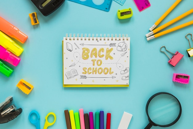 Download Free Psd Notepad Mockup With Back To School Concept