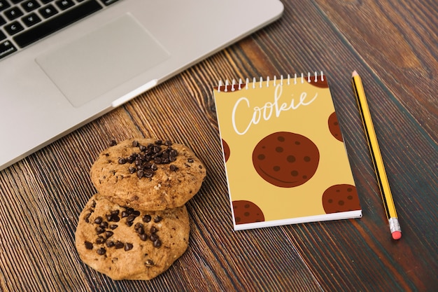 Download Notepad mockup with cookie concept PSD file | Free Download