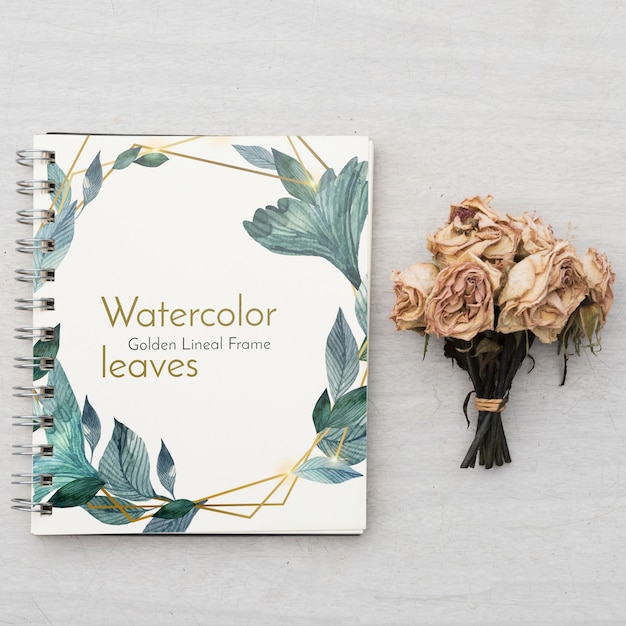 Notepad mockup with floral concept PSD file | Free Download