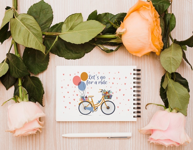 Download Notepad mockup with floral decoration PSD file | Free Download