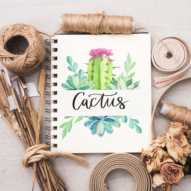 Download Notepad mockup with gardening concept | Free PSD File