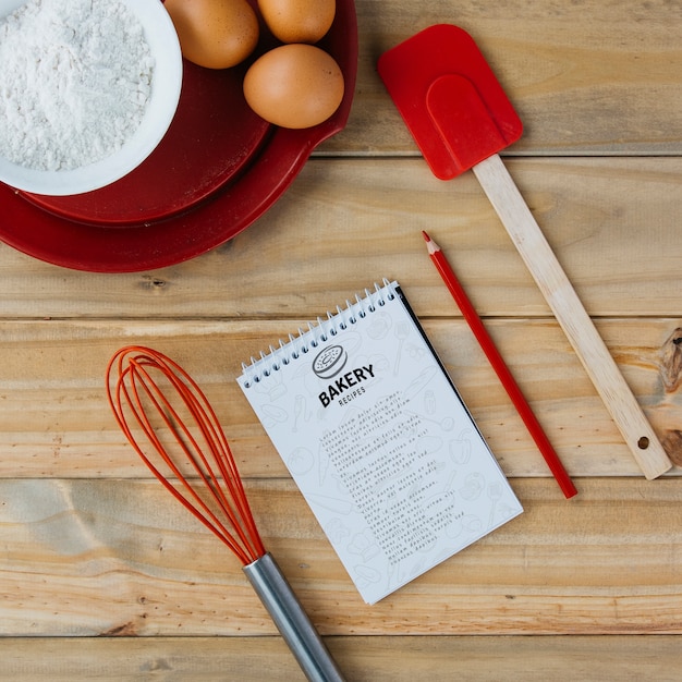 Download Notepad mockup with kitchen and recipe concept | Free PSD File