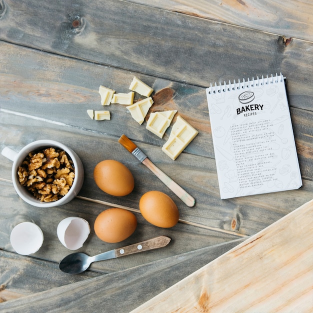 Download Free Psd Notepad Mockup With Kitchen And Recipe Concept