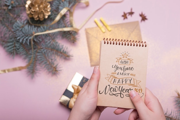 Download Notepad mockup with new year concept | Free PSD File
