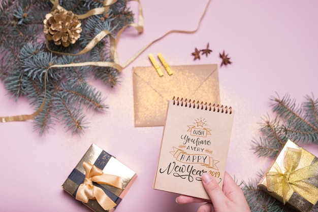 Download Free PSD | Notepad mockup with new year concept
