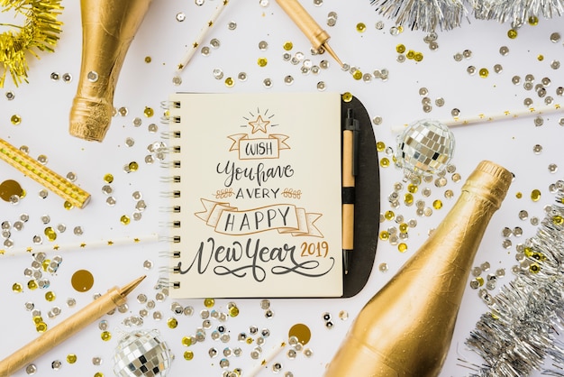 Download Free Psd Notepad Mockup With New Year Decoration
