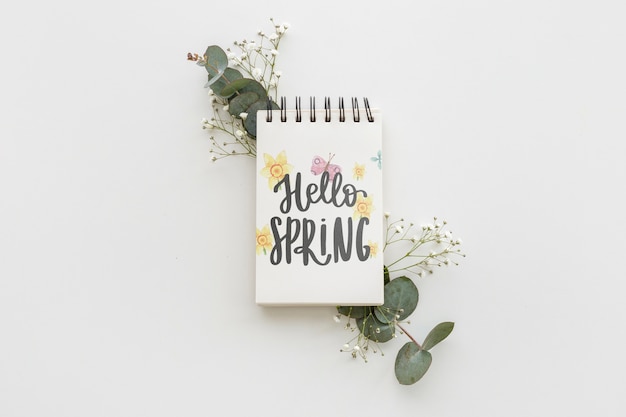Download Free Psd Notepad Mockup With Spring Flowers