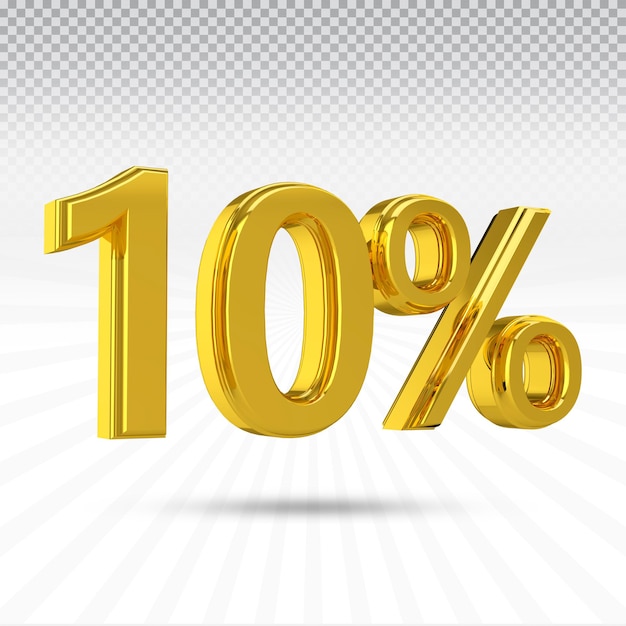 Premium PSD | Number 10 percent 3d render collection with color golden