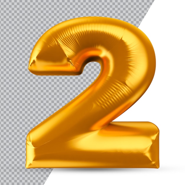 Premium PSD | Number 2 gold 3d rendering