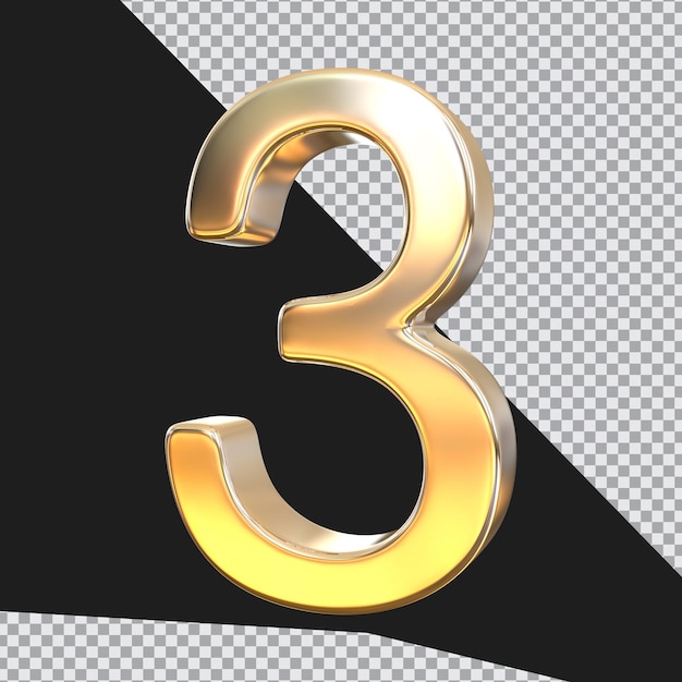 Premium PSD | Number 3 golden style 3d render