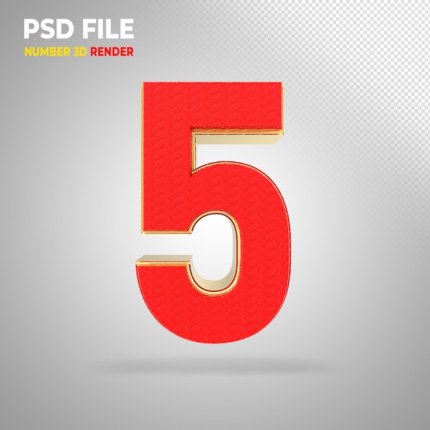 Premium PSD | Number 3d red with gold styles